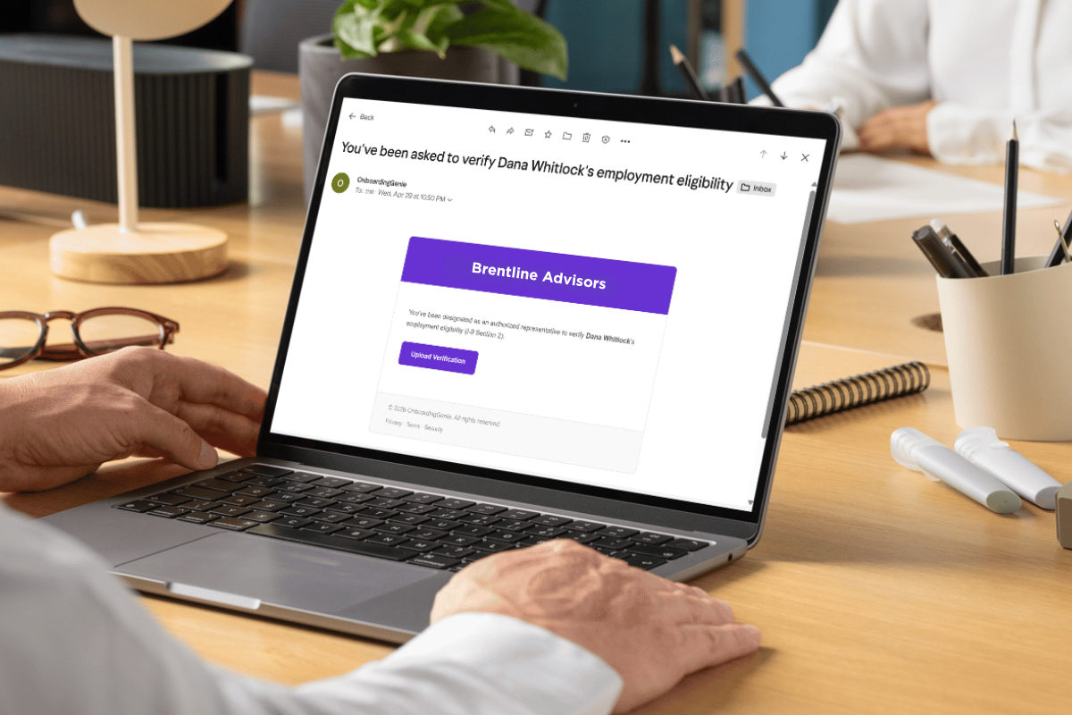 The email an authorized representative receives, with a one-click verification button